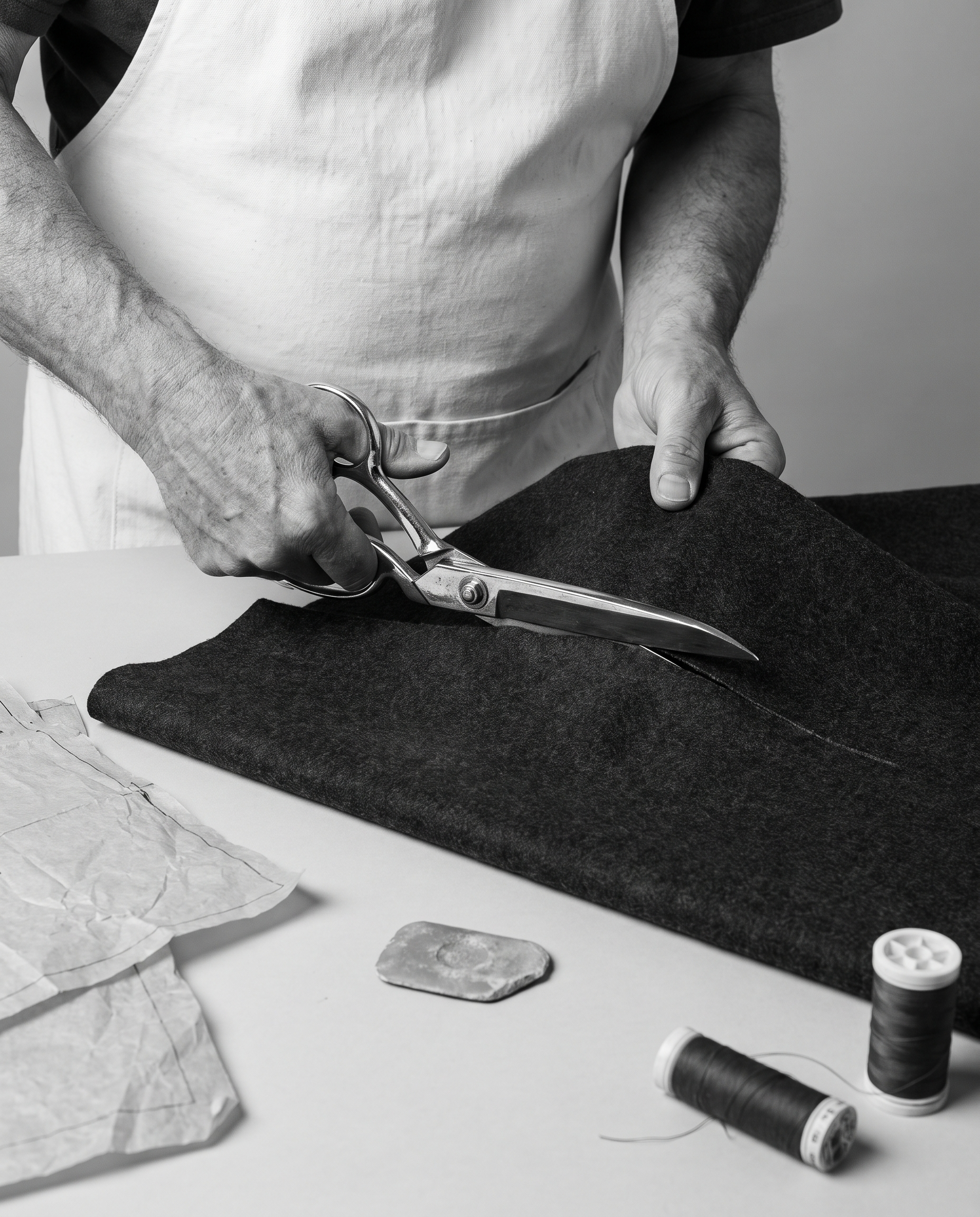 The cut: One pattern, drafted, graded and cut to order.