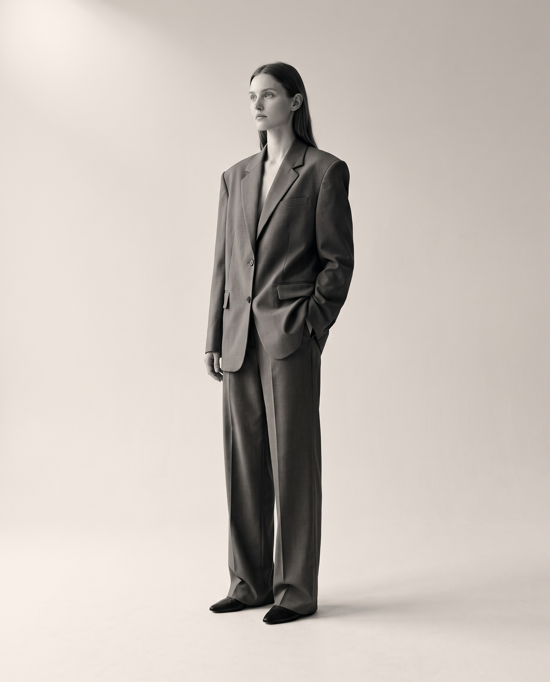The Sharp Shoulder: Oversized wool blazer, sharp set-in shoulder